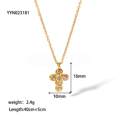 Vintage Cross 304 Stainless Steel Rhinestones Pendant Necklaces for Women UH6931-1-1