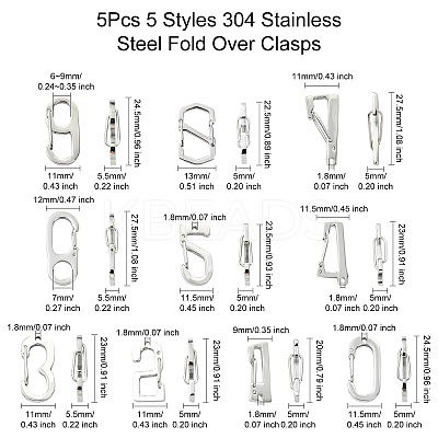 10Pcs 10 Styles 304 Stainless Steel Keychain Clasp Findings FIND-CJ0002-80-1