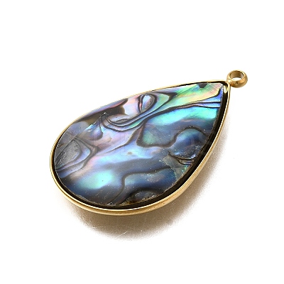 304 Stainless Steel Pave Natural Paua Shell Pendants STAS-Z125-01F-G-1