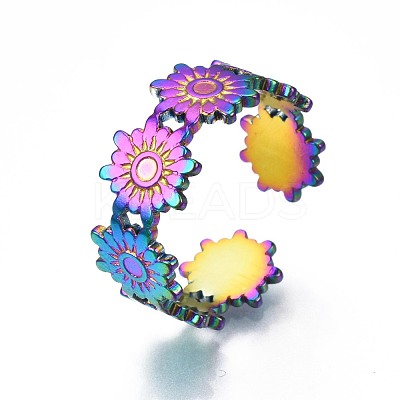 304 Stainless Steel Flower Wrapped Cuff Ring RJEW-N038-067-1