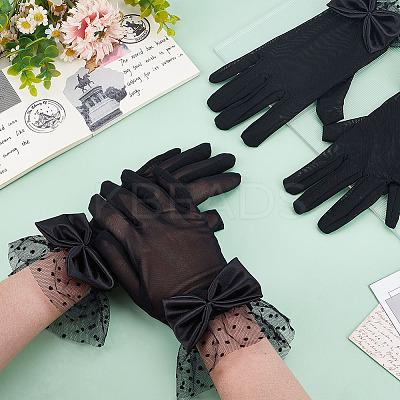 Bowknot Polyester Lace Gloves DIY-WH0888-539A-1