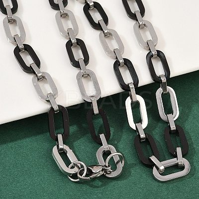201 Stainless Steel Oval Link Chain Necklaces for Women NJEW-B143-04EBP-1