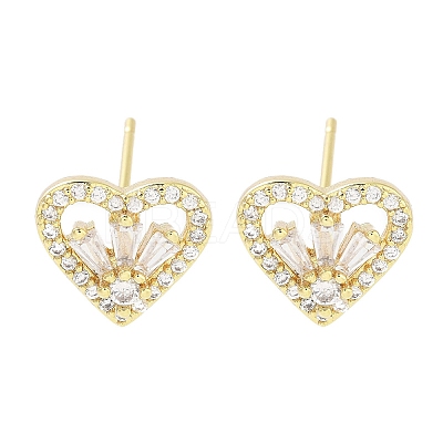 Brass Micro Pave Clear Cubic Zirconia Studs Earring for Women EJEW-S217-A08-1