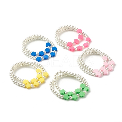 Flower Beads Stretch Bracelets Set for Children and Parent BJEW-JB07187-1