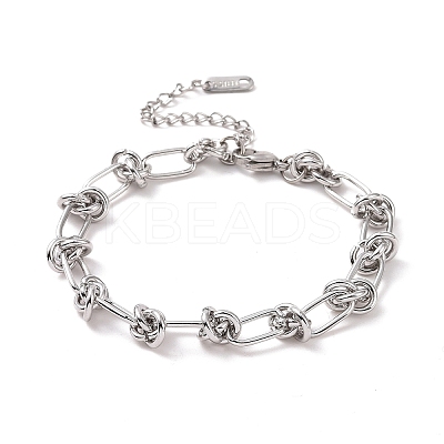 Non-Tarnish 304 Stainless Steel Knot Link Chain Bracelet for Men Women X-BJEW-E020-01P-1