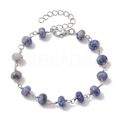 Rondelle Natural Blue Spot Jasper Links Bracelets & Necklaces Sets SJEW-JS01295-03-1