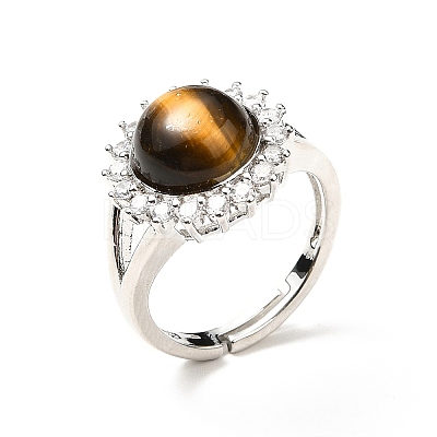 Natural Tiger Eye Adjustable Rings RJEW-P043-02P-23-1