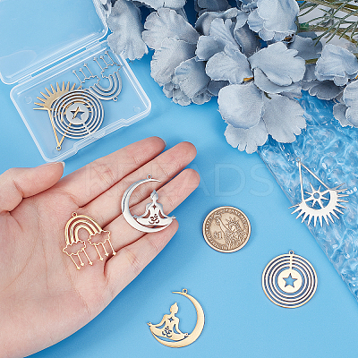 8Pcs 8 Style PVD Vacuum Plating 201 Stainless Steel Pendants STAS-DC0005-13-1