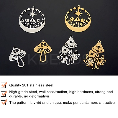 12Pcs 6 Style 201 Stainless Steel Pendants STAS-SZ0002-12-1