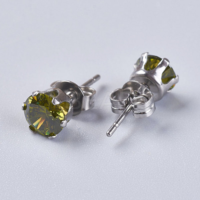 Cubic Zirconia Stud Earrings EJEW-I209-09-6mm-1