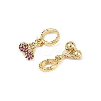 Brass Micro Pave Deep Pink Cubic Zirconia Cherry Pendants KK-H072-06G-1