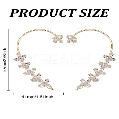 1Pc Leaf Alloy Clear Cubic Zirconia Cuff Earrings EJEW-LP0007-022G-1