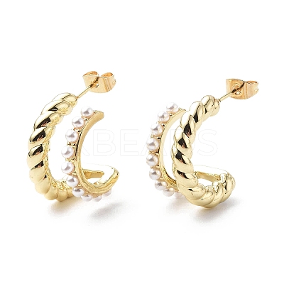 ABS Plastic Pearl Beaded C-shape Stud Earrings for Women EJEW-G333-05G-1