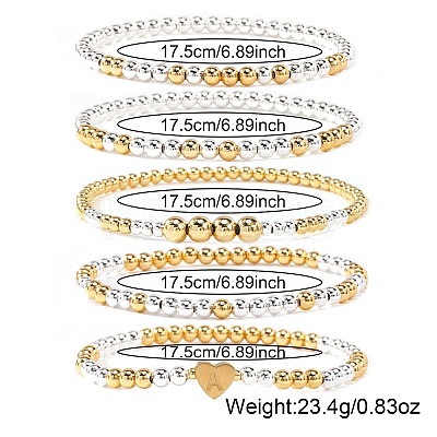 5Pcs Brass Beads Stretch Bracelets for Women CW0227-1-1