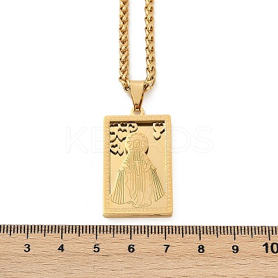 201 Stainless Steel Virgin Mary Pendant Wheat Chain Necklaces for Men NJEW-S387-09G-02-1