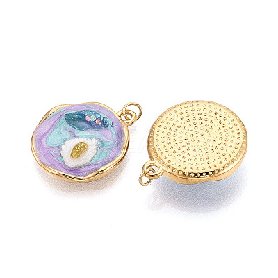 304 Stainless Steel and Enamel Resin Porcelain Glitter Powder Pendants STAS-T069-85A-1