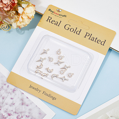 18Pcs 3 Style Brass Micro Pave Cubic Zirconia Charms KK-BBC0011-54-1