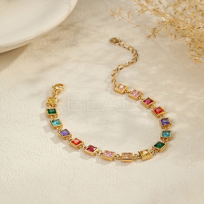304 Stainless Steel Pave Colorful Cubic Zirconia Tennis Bracelets for Women BJEW-T023-02A-G-1