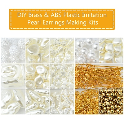 DIY Brass & ABS Plastic Imitation Pearl Earrings Making Kits DIY-FS0007-97-1