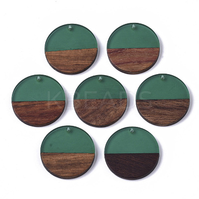 Transparent Resin & Walnut Wood Pendants RESI-S358-02B-H58-1