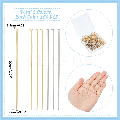 300Pcs 2 Colors 304 Stainless Steel Flat Head Pins STAS-UN0054-07-1