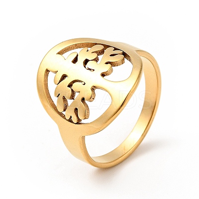 Ion Plating(IP) 201 Stainless Steel Tree of Life Finger Ring for Women RJEW-G266-17G-1