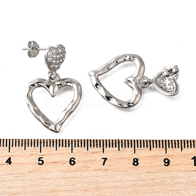 Hollow Heart Brass Micro Pave Clear Cubic Zirconia Dangle Stud Earrings EJEW-Z099-02P-02-1