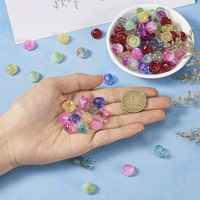 128Pcs 8 Colors Transparent Spray Painted Glass Beads GLAA-TA0001-26-1
