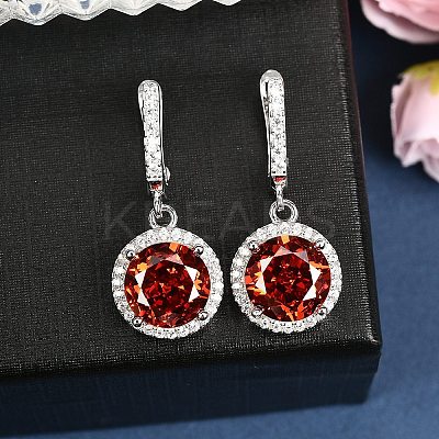 925 Sterling Silver Pave Cubic Zirconia Flat Round Hoop Earrings EJEW-C150-01C-01-1