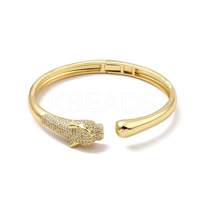 Green Cubic Zirconia Leopard Open Cuff Bangle BJEW-P281-06G-1