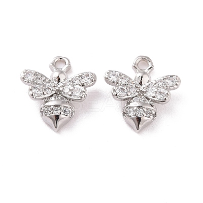 Brass Micro Pave Clear Cubic Zirconia Charms KK-G418-11P-1