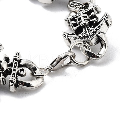 Retro Alloy Skull Anchor Link Chain Bracelets for Women Men BJEW-L684-001AS-1