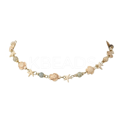Starfish & Turtle Synthetic Turquoise Beaded Necklace & Bracelet Sets SJEW-JS01385-03-1
