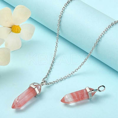 2Pcs Cherry Quartz Glass Double Terminal Pointed Pendants G-YW0002-03-1