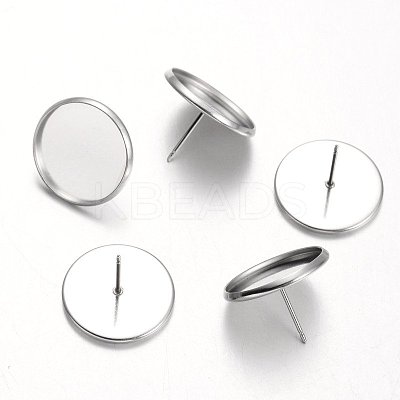 Tarnish Resistant Flat Round Stainless Steel Stud Earring Settings X-STAS-M227-16mm-1