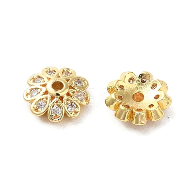 Rack Plating Brass Micro Pave Clear Cubic Zirconia Bead Caps KK-D100-03KCG-1