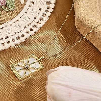 Brass Cubic Zirconia Pendant Necklaces NJEW-H051-01G-02-1