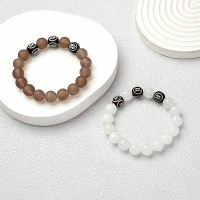 Natural Grey Agate Round Beaded Stretch Bracelet BJEW-SW00077-11-1