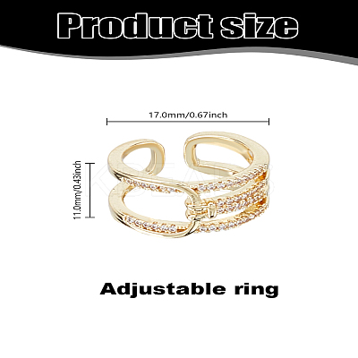 1Pc Brass Micro Pave Clear Cubic Zirconia Cuff Rings RJEW-LP0004-08-1