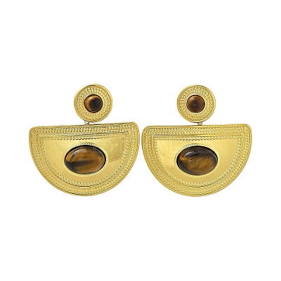 304 Stainless Steel Natural Tiger Eye Boho Stud Earrings EJEW-S244-01G-H-1