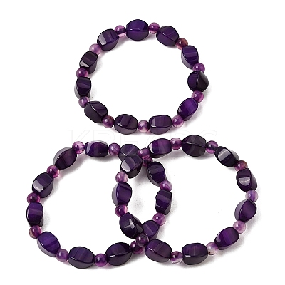 Dyed Natural Blue Lace Agate Faceted Twist Beaded Stretch Bracelets for Women GG-CBA3F02-09-1