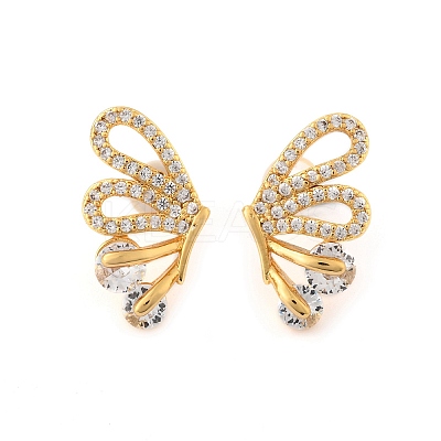 Brass Micro Pave Clear Cubic Zirconia Stud Earrings EJEW-B131-04G-1