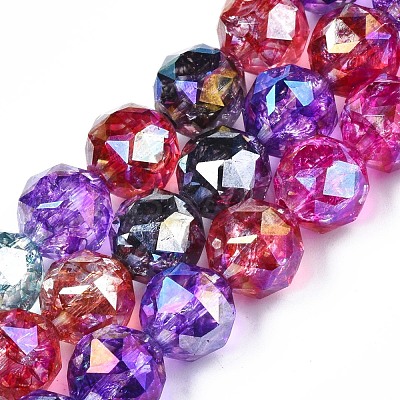 Electroplate Transparent Crackle Glass Beads Strands EGLA-N006-027-1