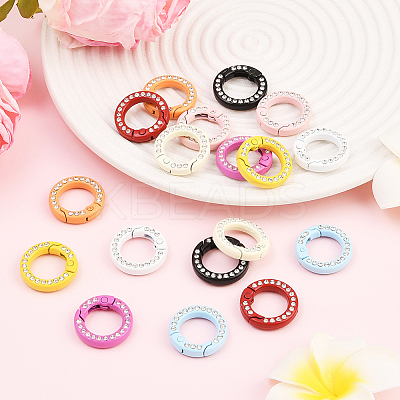 18Pcs 9 Colors Zinc Alloy Rhinestone Spring Gate Rings FIND-SC0019-50B-1