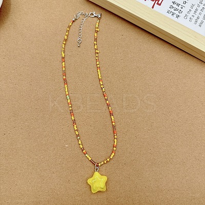 Resin Star Pendnat Glass Seed Beaded Necklaces for Women FS-WGF504C-01-1