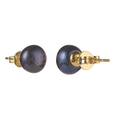 Natural Pearl Rondelle Stud Earrings EJEW-JE04585-1