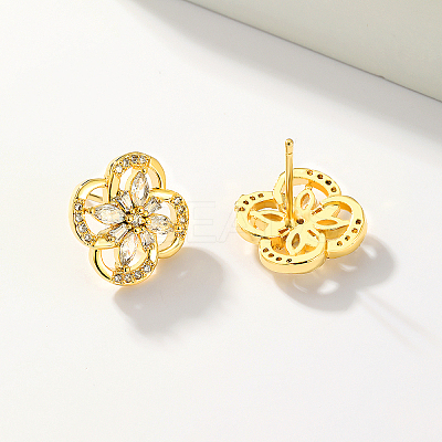 Fashion Casual Brass Pave Clear Cubic Zirconia Flower Stud Earrings FV1607-1