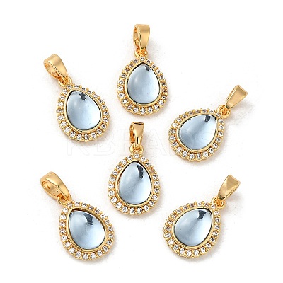 Brass Micro Pave Clear Cubic Zirconia Teardrop Charms KK-M270-37G-1