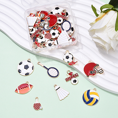 36Pcs 9 Styles Sports Theme Alloy Enamel Pendants ENAM-YW0005-73A-1