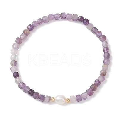 Natural Mixed Gemstone Cube Beads Stretch Bracelets for Women BJEW-JB13179-1